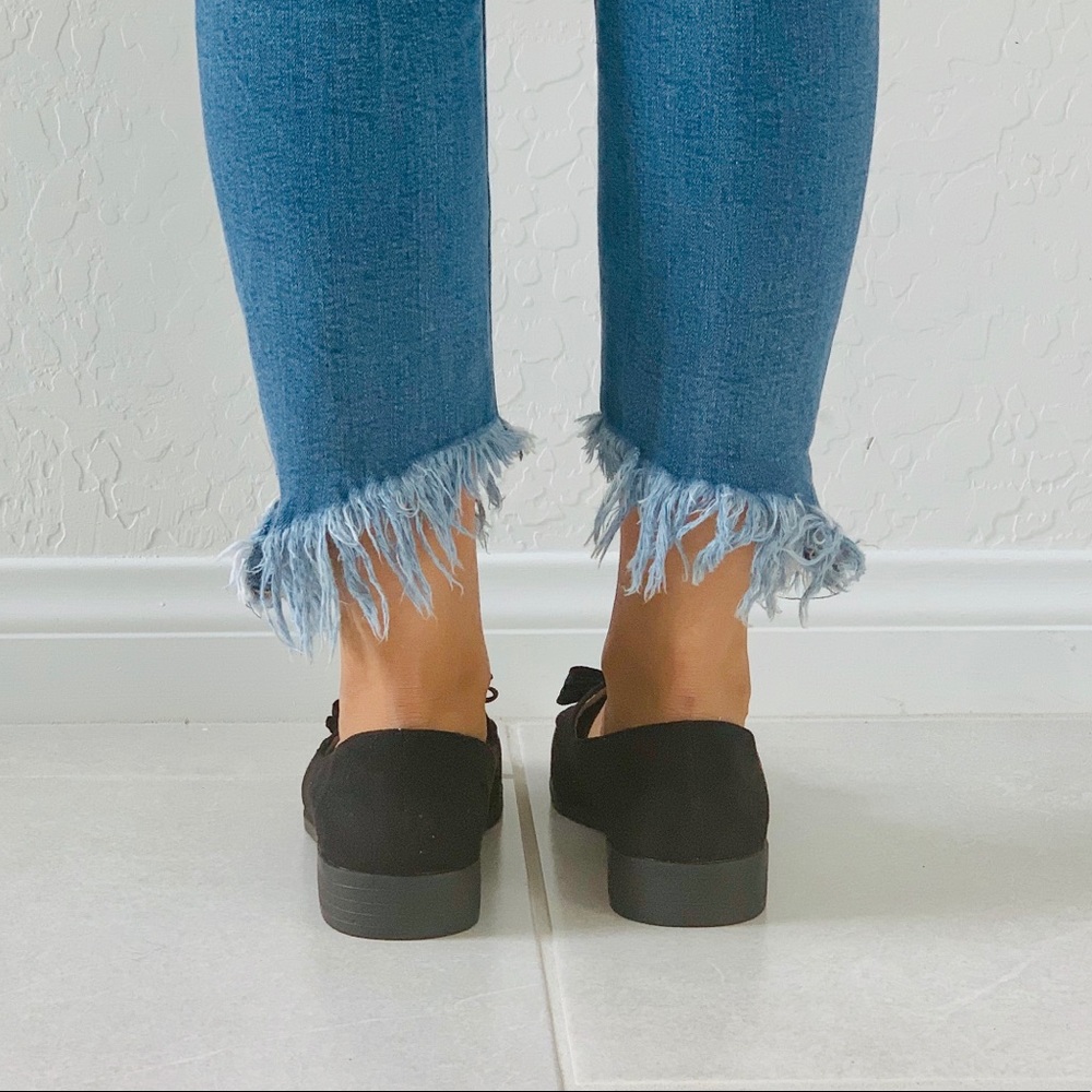 Black Oversized Bow Slip On Boyfriend Loafer Flats - Picture 7 of 8